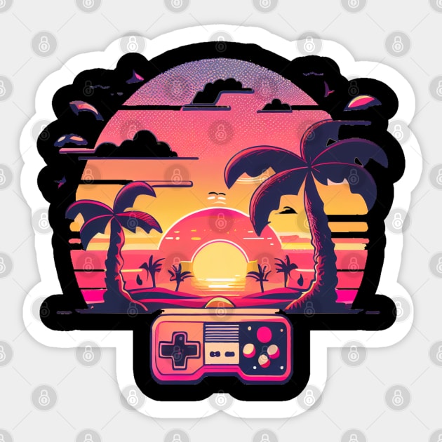 Retro Gaming Sunset Sticker by TechnoBubble